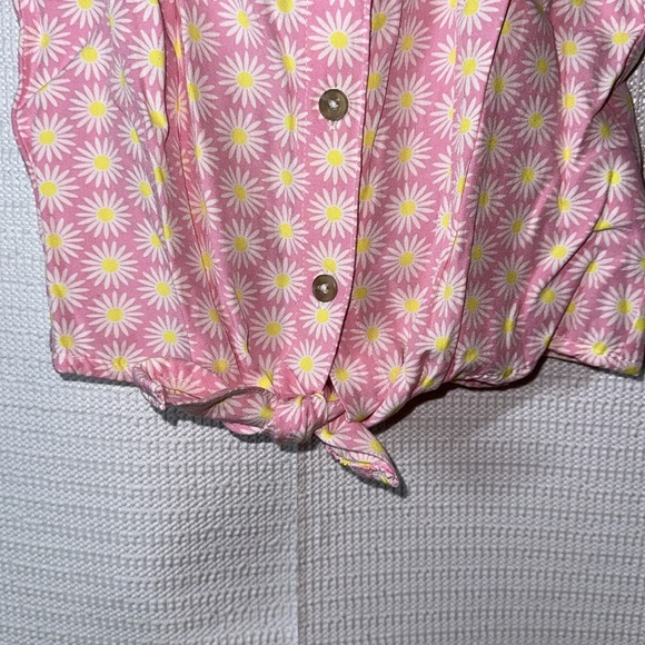 WONDER NATION Pink Yellow Daisy Tie Front Shirt Girls Small 6/6X - Picture 2 of 5